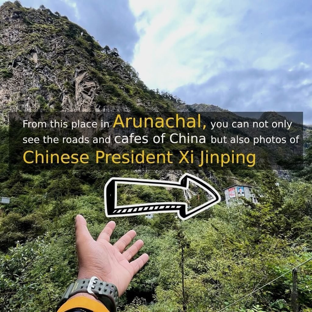 Photos of the Chinese President are visible from the Indian border near Holy Waterfall in Tawang