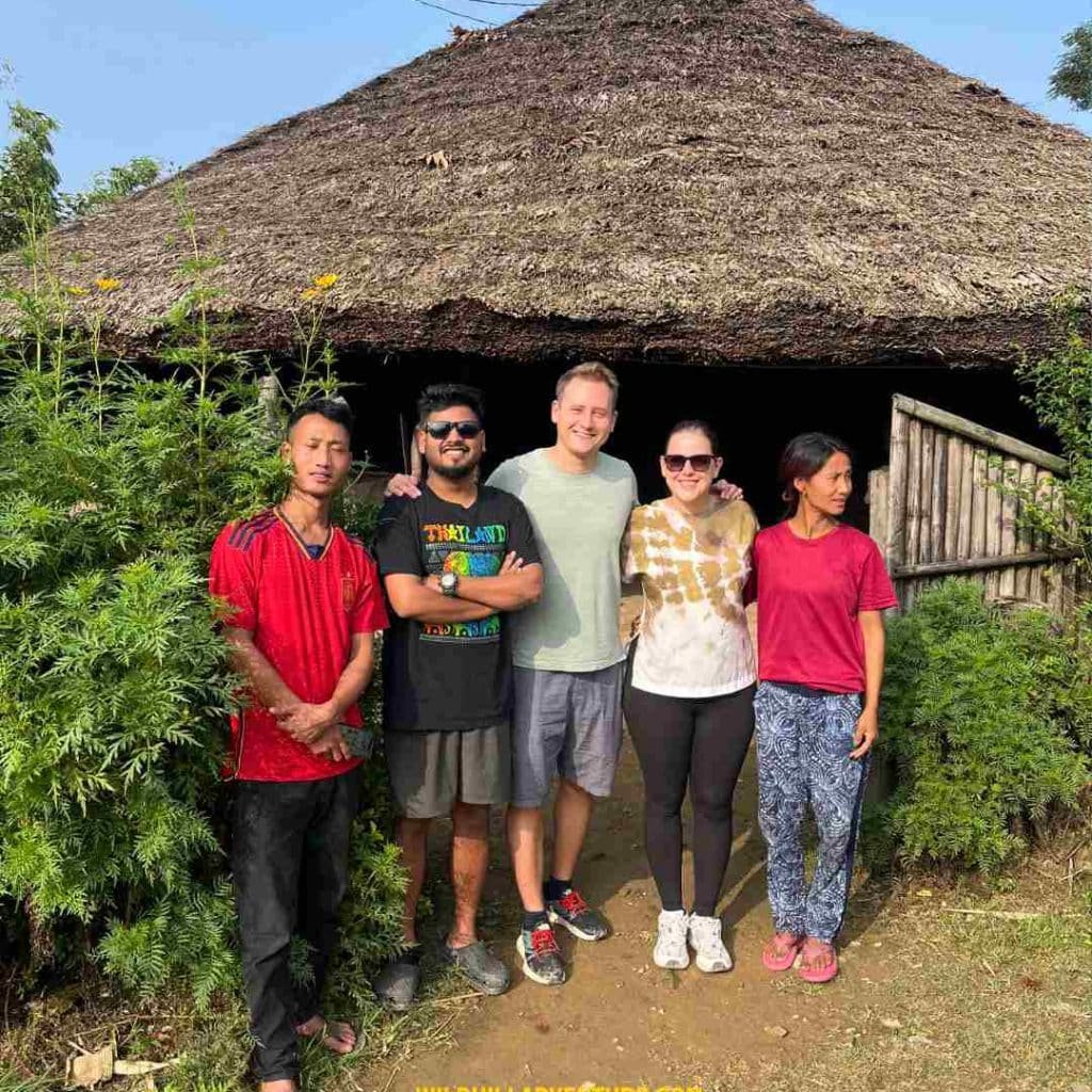 A couple from Garden exploring Longwa with us — we've hosted over 500 Indian and 234 foreign tourists in Longwa village over the past 7 years.